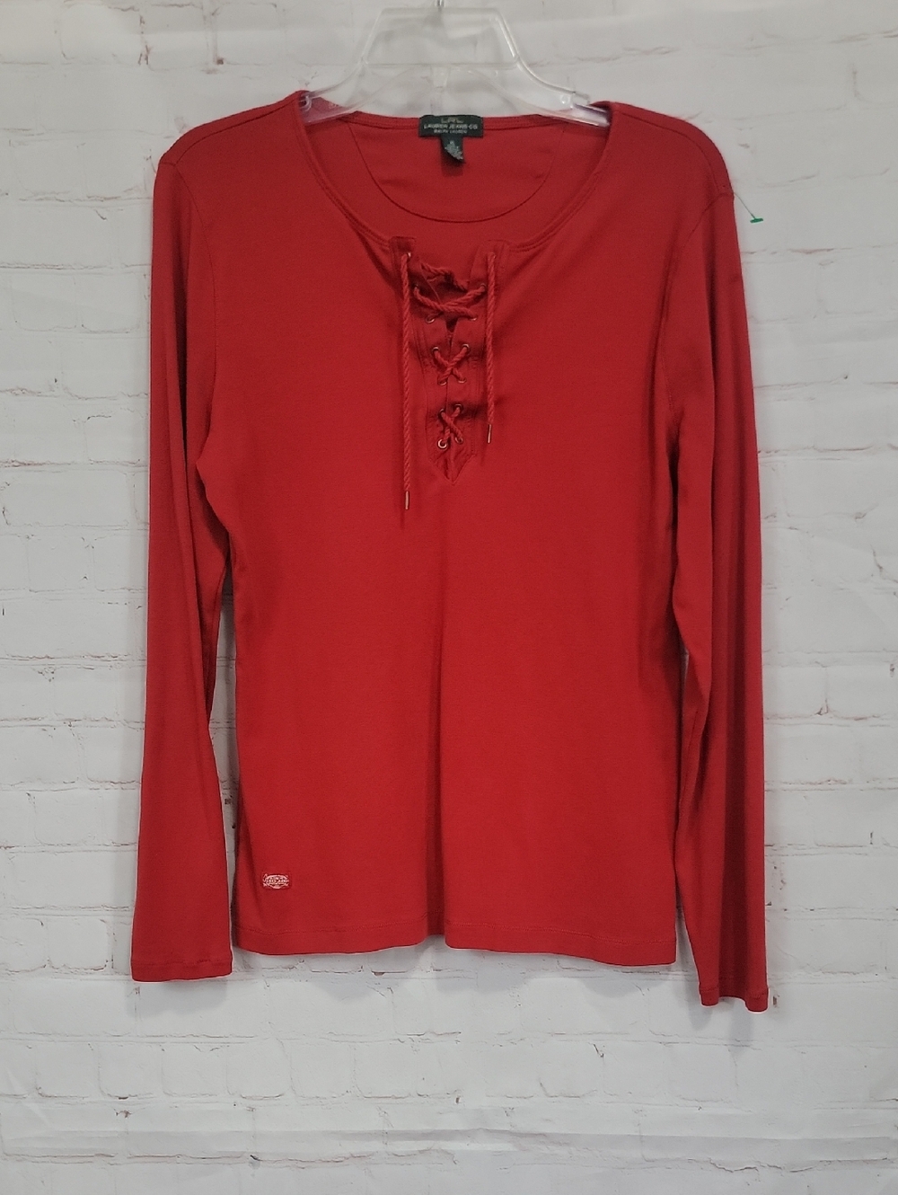 Lauren Ralph Lauren Red Lace-Up Long Sleeve Tee